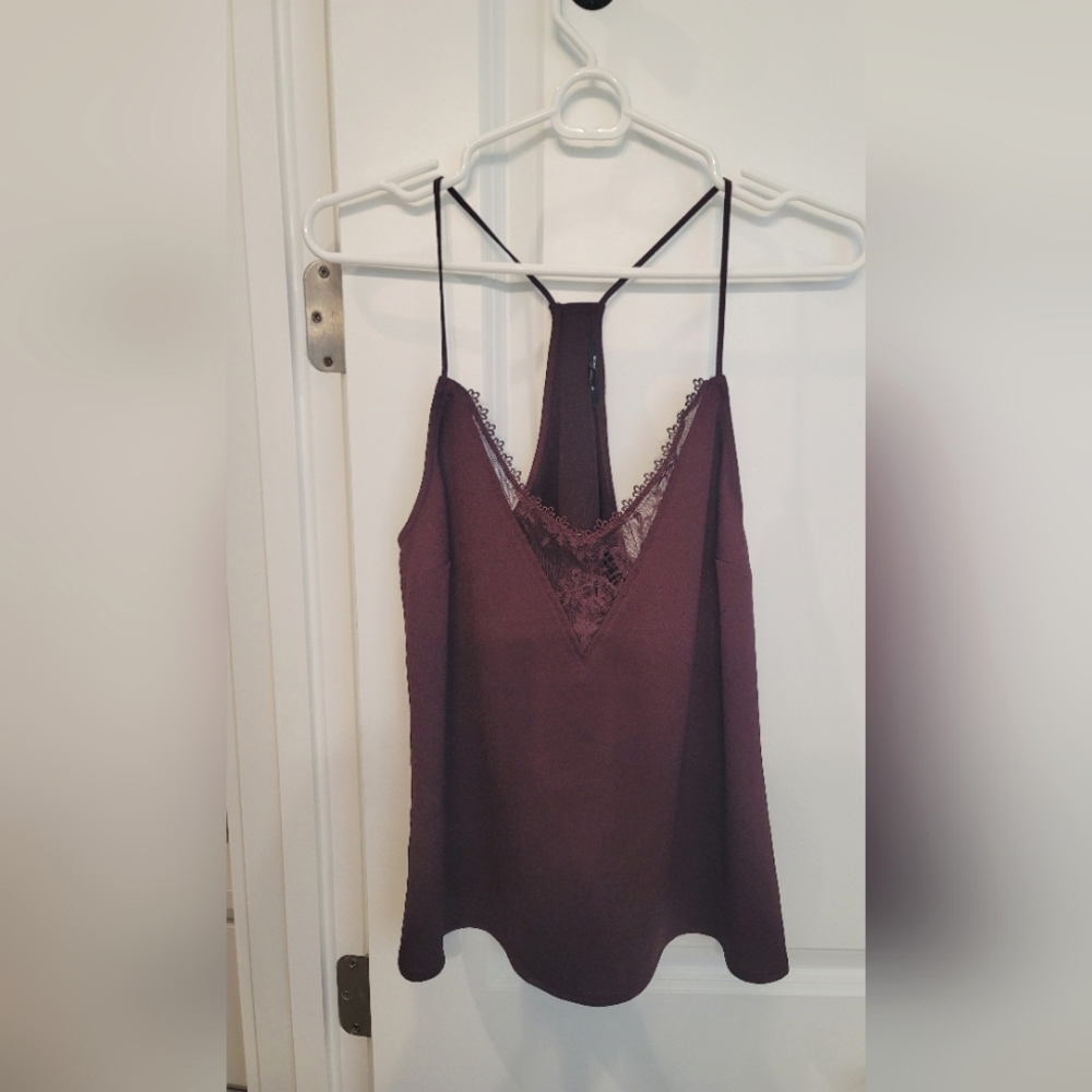Express Burgundy Lace Trim Cami Top Small